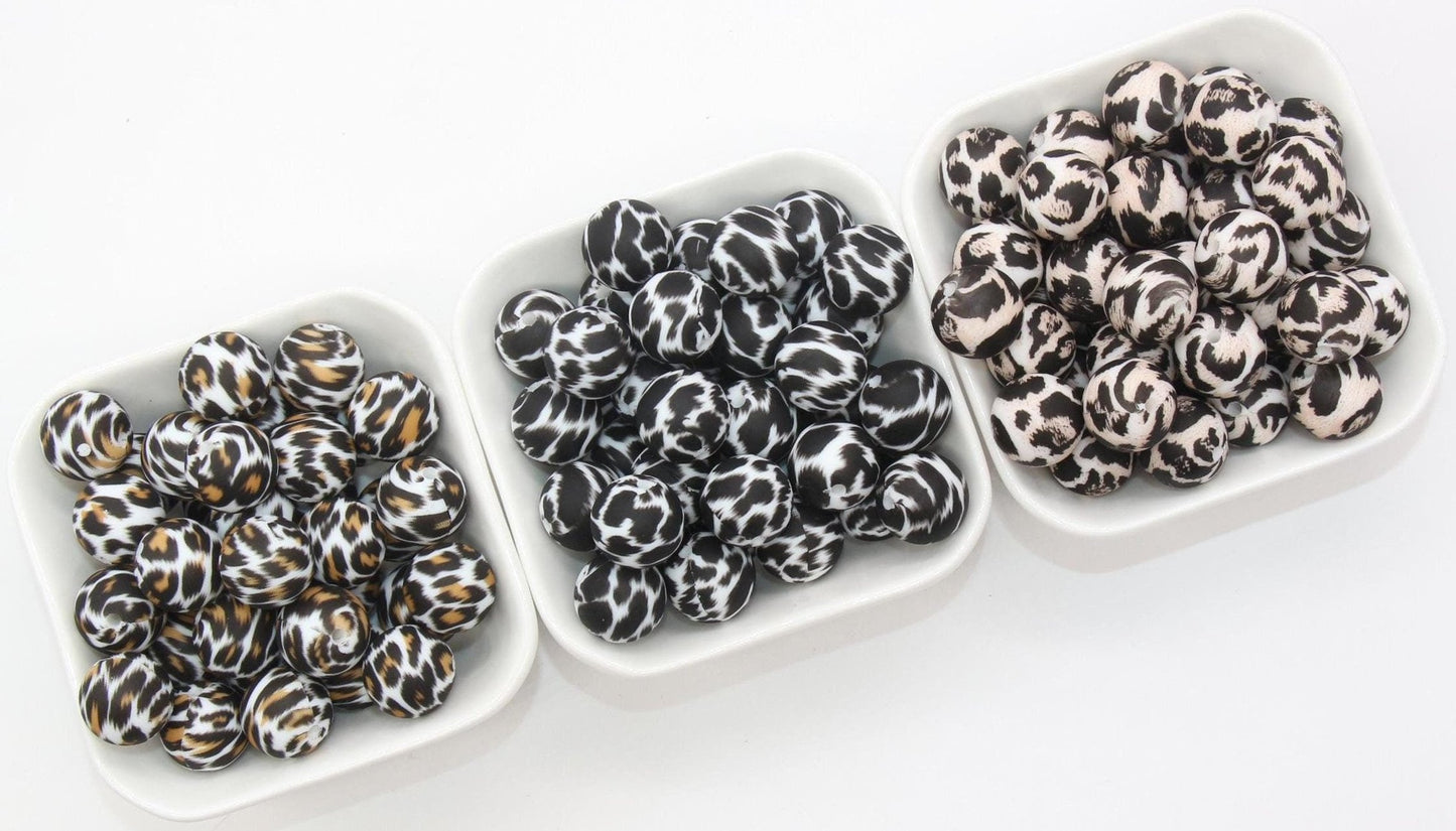 15mm Leopard Printed Beads, Animal Print Silicone Beads, Round Bubblegum Beads, Beads for Pens, Beads for Bracelets