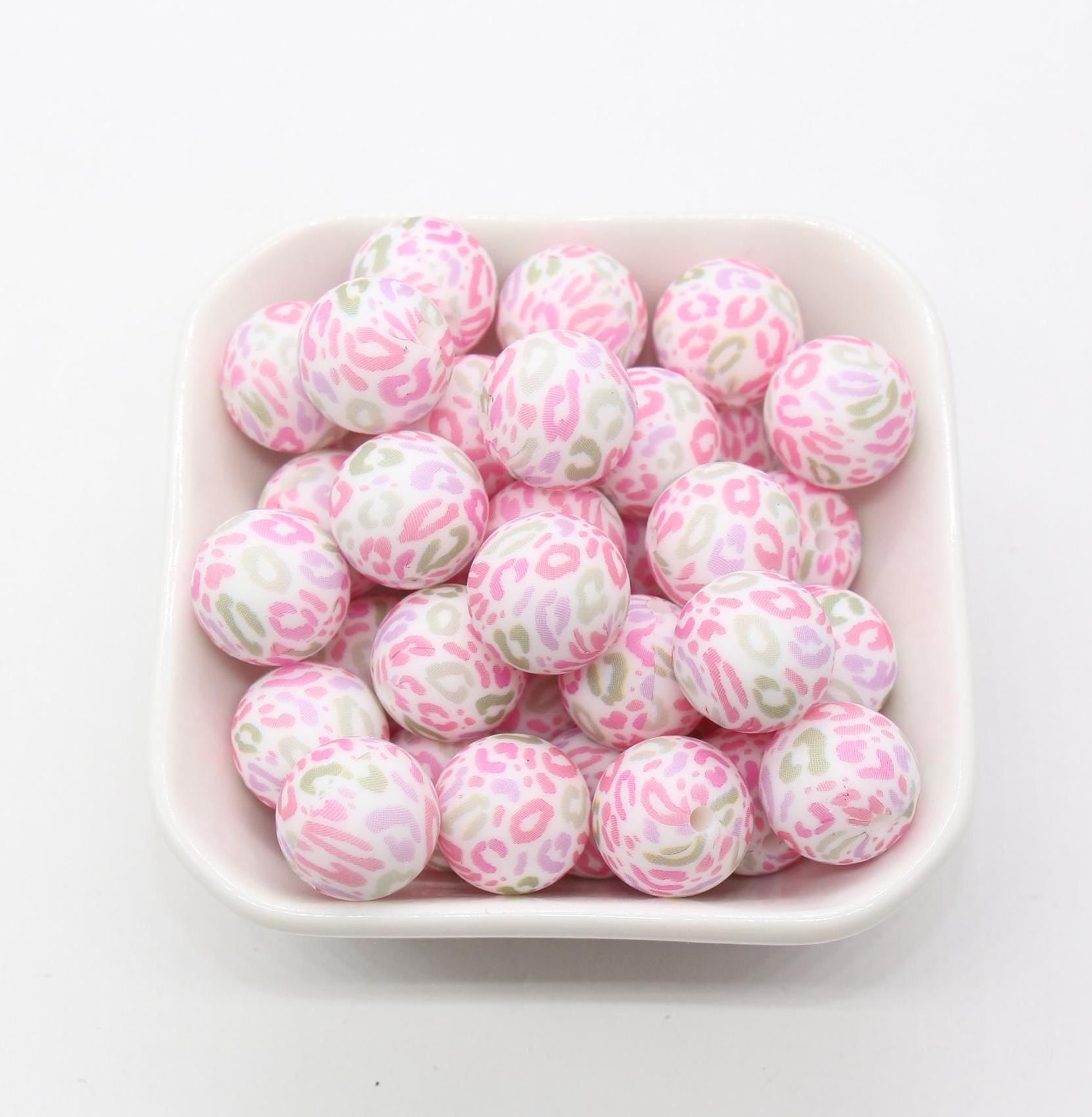 15mm Leopard Printed Beads, Animal Print Silicone Beads, Round Bubblegum Beads, Beads for Pens, Beads for Bracelets