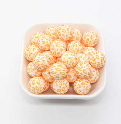 15mm Leopard Printed Beads, Animal Print Silicone Beads, Round Bubblegum Beads, Beads for Pens, Beads for Bracelets