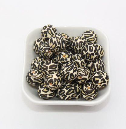 15mm Leopard Printed Beads, Animal Print Silicone Beads, Round Bubblegum Beads, Beads for Pens, Beads for Bracelets