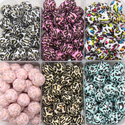 15mm Leopard Printed Beads, Animal Print Silicone Beads, Round Bubblegum Beads, Beads for Pens, Beads for Bracelets