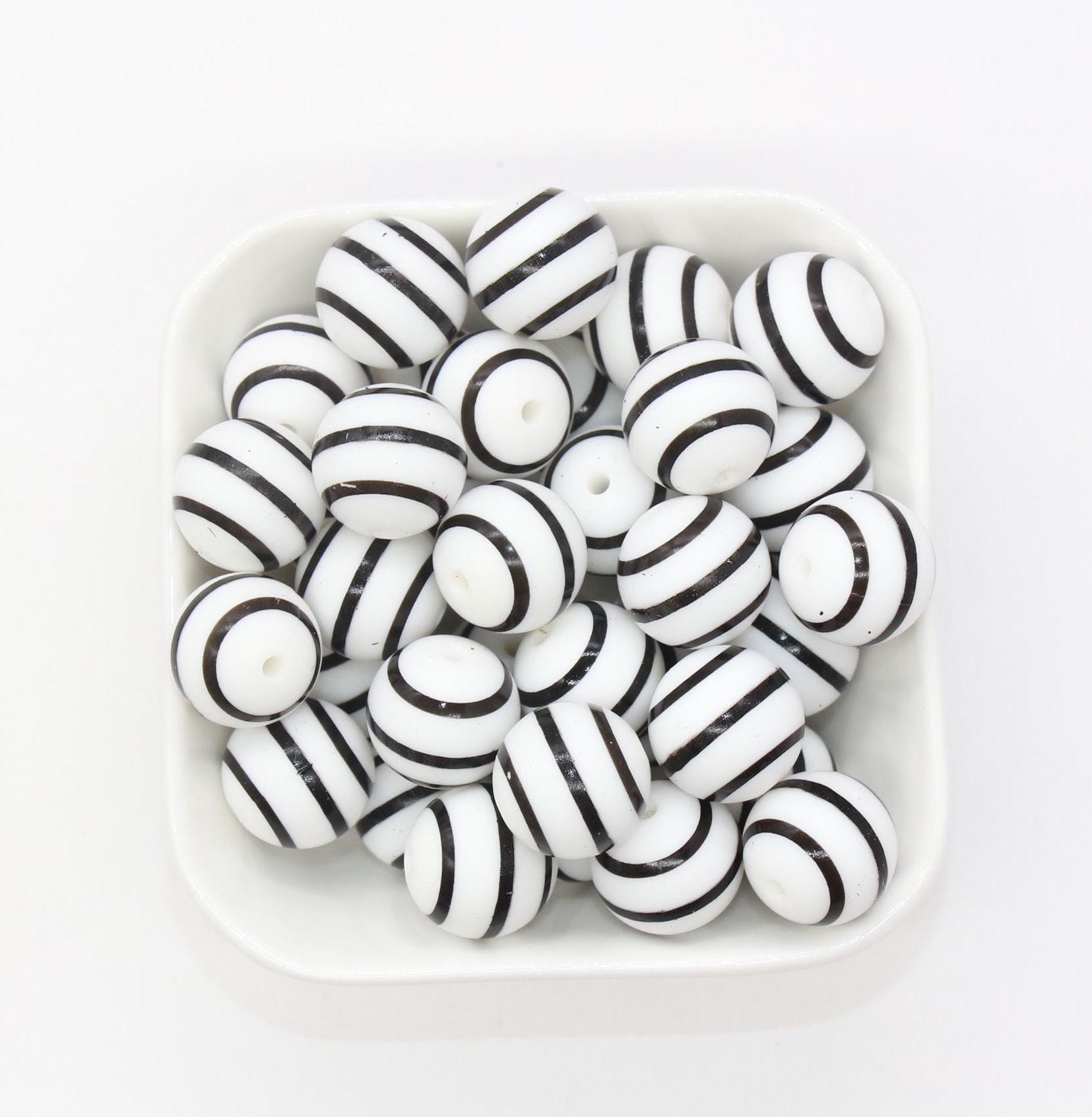 15mm Stripe Printed Beads, Striped Print Silicone Beads, Round Bubblegum Beads, Beads for Pens, Beads for Bracelets