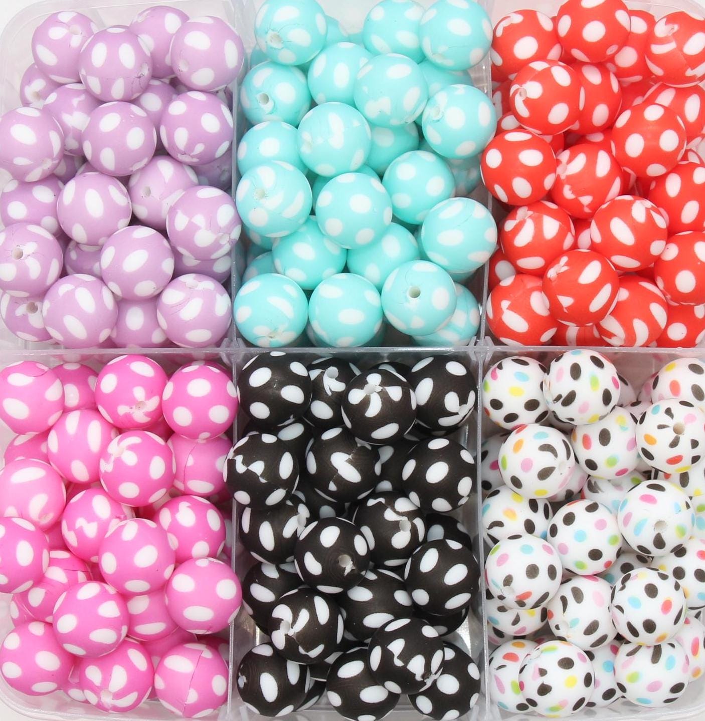 15mm Polka Dots Printed Beads, Dots Print Silicone Beads, Round Bubblegum Beads, Beads for Pens, Beads for Bracelets