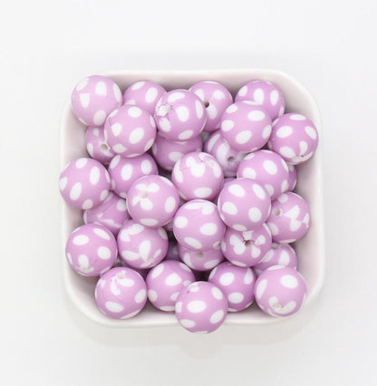 15mm Polka Dots Printed Beads, Dots Print Silicone Beads, Round Bubblegum Beads, Beads for Pens, Beads for Bracelets