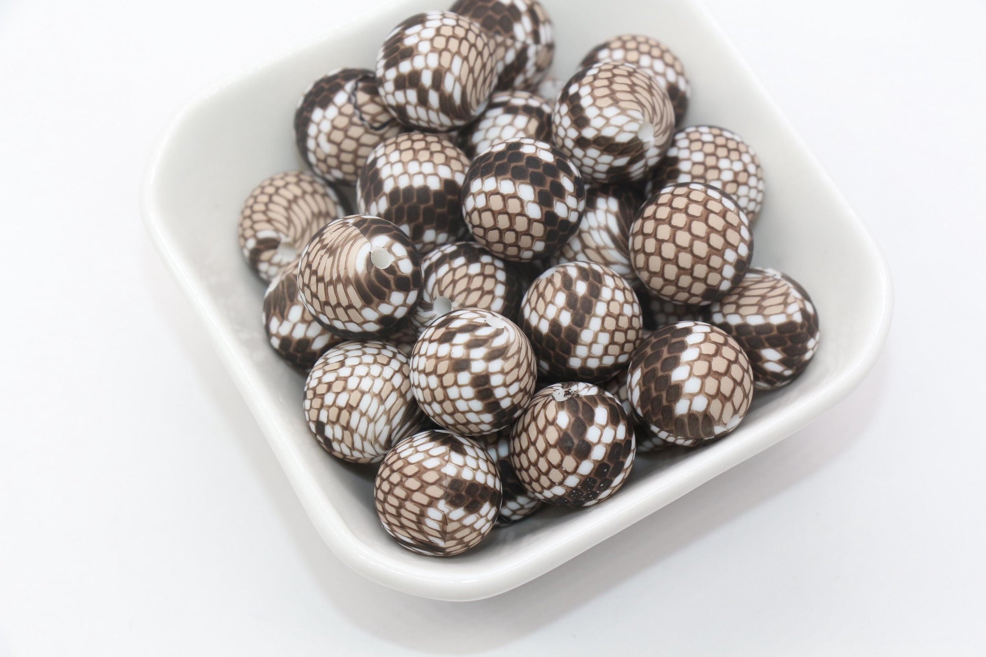 15mm Snake Printed Beads, Snakeskin Print Beads, Animal Printed Silicone Beads, Round Bubblegum Beads, Beads for Pens #S192