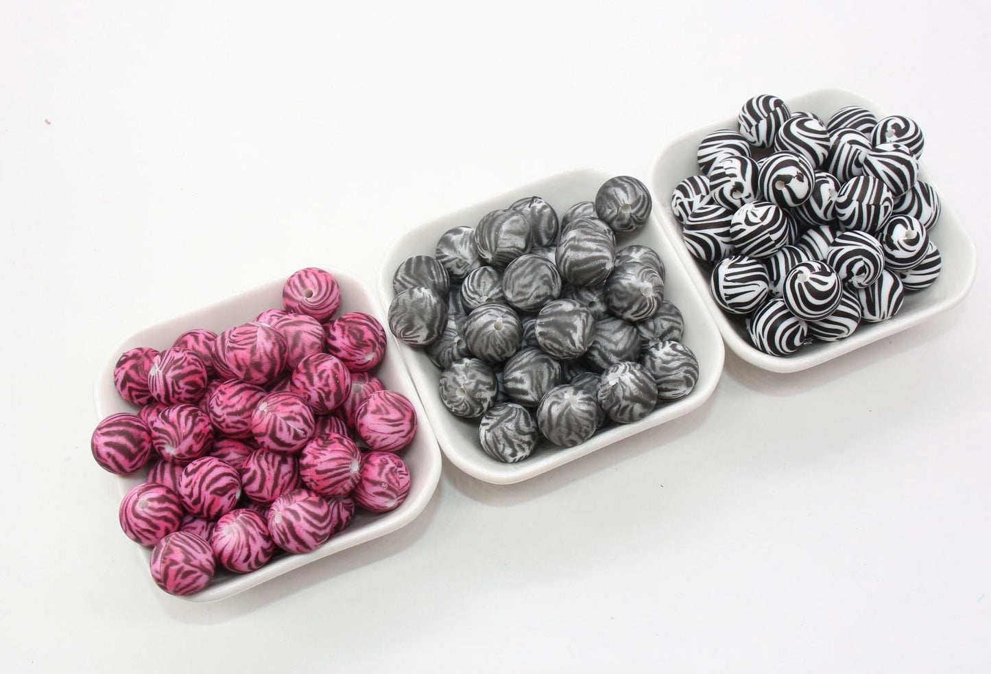 15mm Zebra Printed Beads, Animal Print Silicone Beads, Round Bubblegum Beads, Beads for Pens, Beads for Bracelets