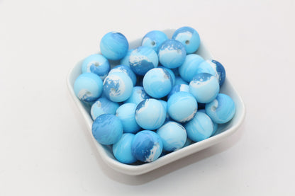 15mm Blue Ocean Printed Beads, Ocean Waves Print Beads, Sea Silicone Beads, Round Bubblegum Beads, Beads for Pens #S199