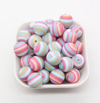 15mm Stripe Printed Beads, Striped Print Silicone Beads, Round Bubblegum Beads, Beads for Pens, Beads for Bracelets