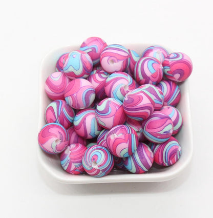 15mm Stripe Printed Beads, Striped Print Silicone Beads, Round Bubblegum Beads, Beads for Pens, Beads for Bracelets