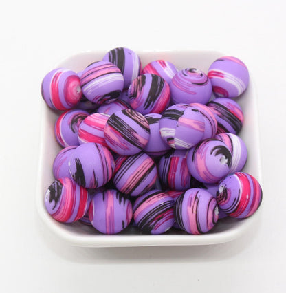 15mm Stripe Printed Beads, Striped Print Silicone Beads, Round Bubblegum Beads, Beads for Pens, Beads for Bracelets