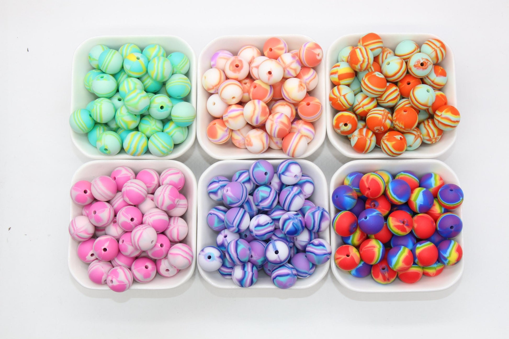 15mm Stripe Printed Beads, Blending Stripes Print Silicone Beads, Round Bubblegum Beads, Beads for Pens, Beads for Bracelets