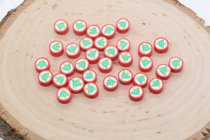 Christmas Tree Clay Beads, Holiday Themed Clay Beads, Holiday Xmas Tree Polymer Clay Beads, Clay Jewelry Beads, Beads for Bracelet #657