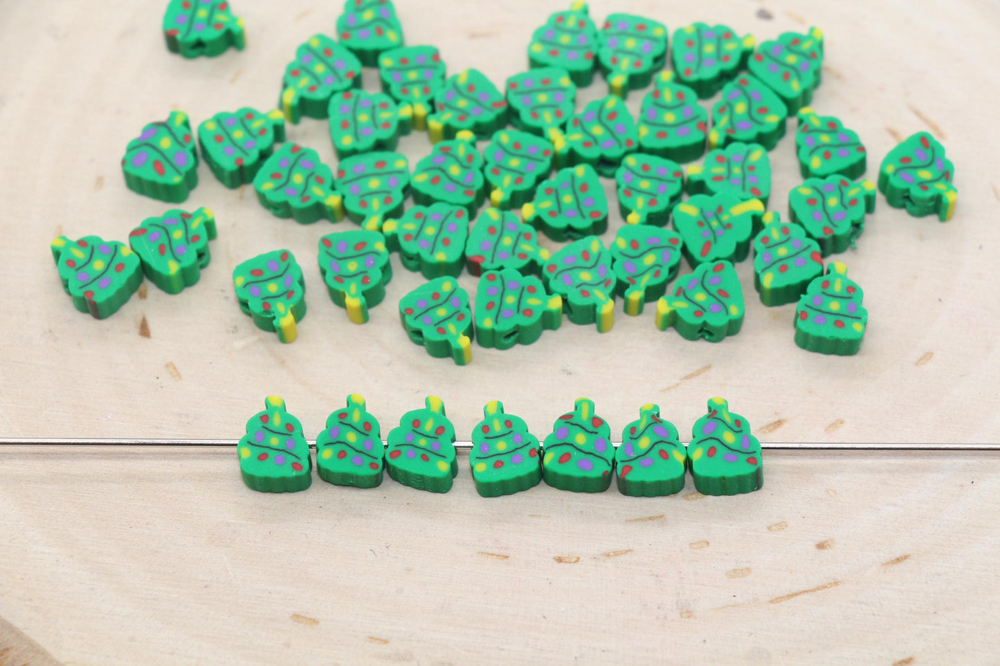 Green Christmas Tree Clay Beads, Holiday Themed Clay Beads, Xmas Tree Polymer Clay Beads, Clay Jewelry Beads, Beads for Bracelet #658