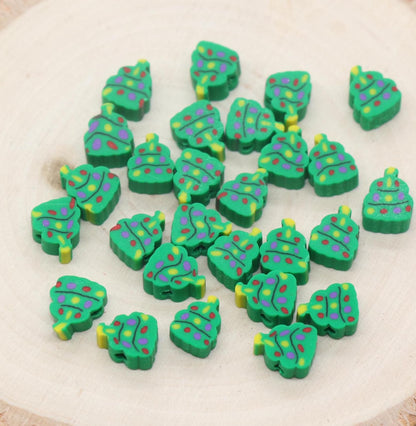 Green Christmas Tree Clay Beads, Holiday Themed Clay Beads, Xmas Tree Polymer Clay Beads, Clay Jewelry Beads, Beads for Bracelet #658