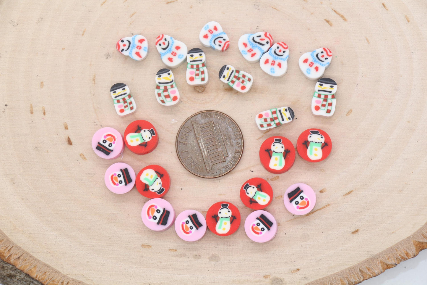 Snowman Beads, Christmas Snowman Beads, Winter Beads, Holiday Themed Clay Beads, Polymer Clay Beads, Beads for Bracelet