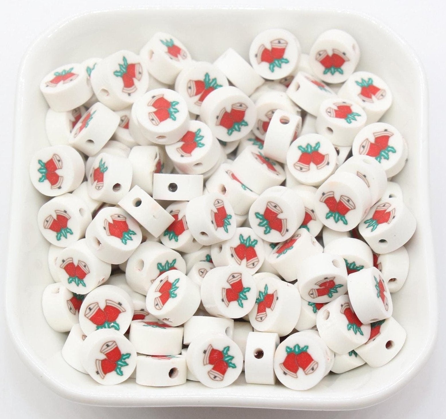 Wreath Clay Beads, Christmas Beads, Holiday Themed Clay Beads, Wreath Polymer Clay Beads, Clay Jewelry Beads, Beads for Bracelet #663