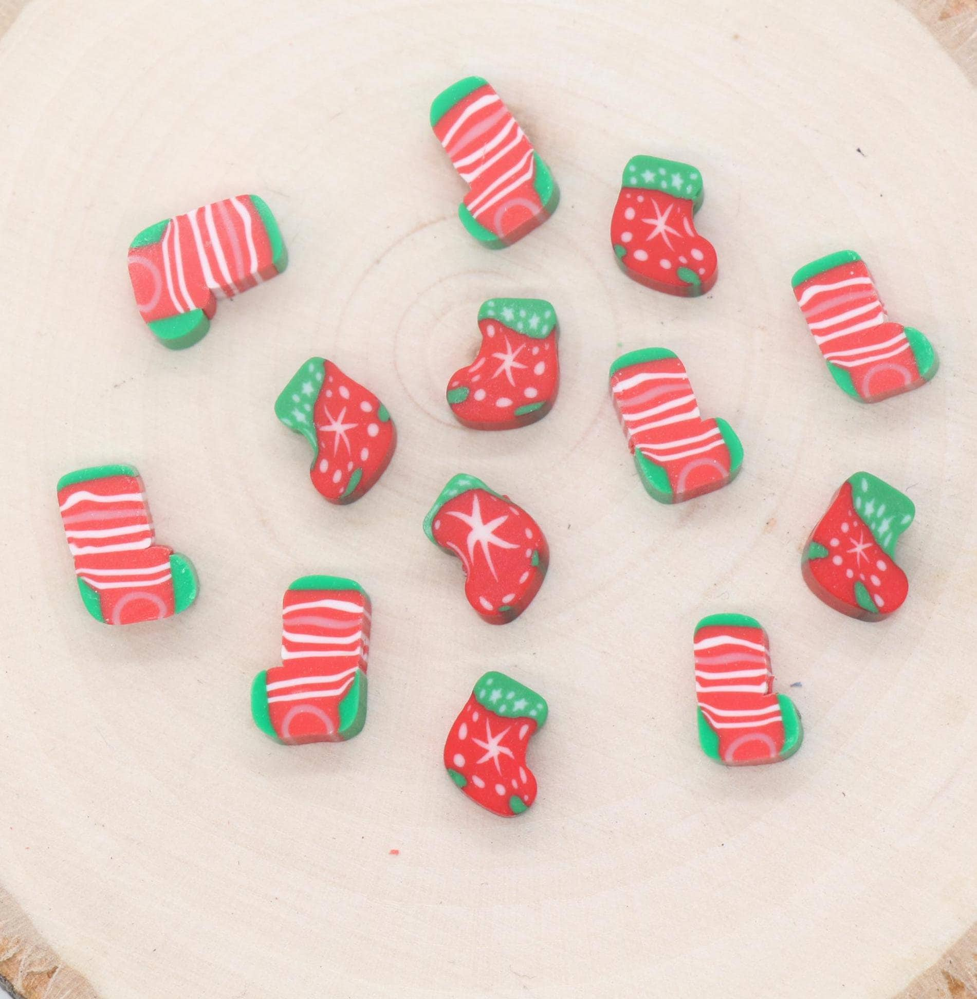 Christmas Stocking Beads, Christmas Socks Beads, Polymer Clay Beads, Holiday Themed Beads, Beads for Bracelets, Xmas Beads