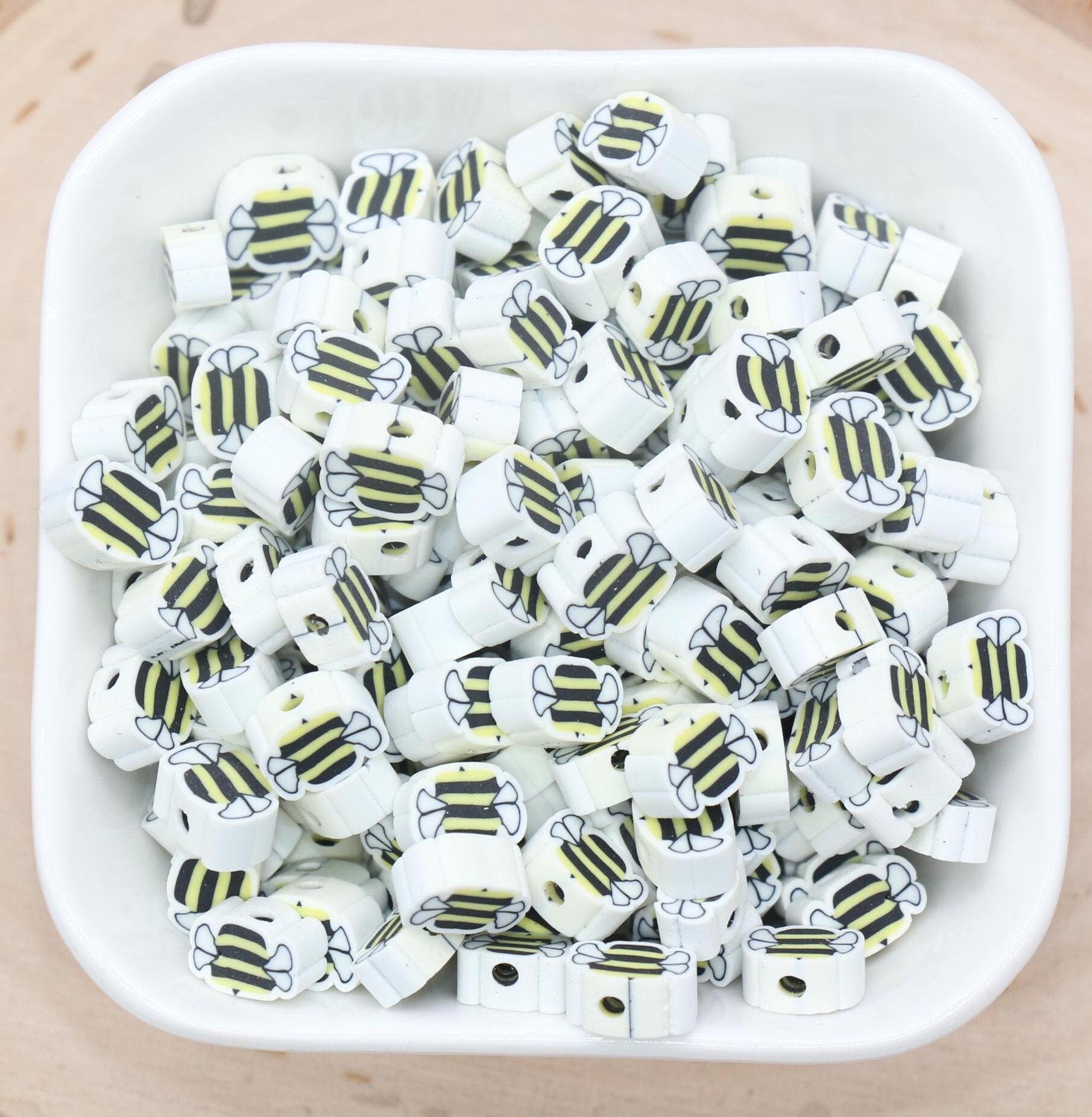 Bee Polymer Clay Beads, Yellow Bee Clay Beads, Insect Themed Clay Beads, Jewelry Beads, Bracelet Beads #680