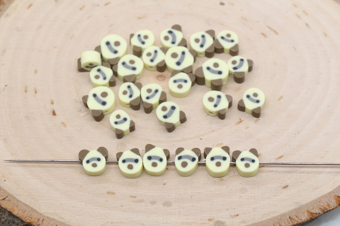 Raccoon Beads, Animal Clay Beads, Polymer Clay Beads, Jewelry Beads, Bead for Bracelet #685