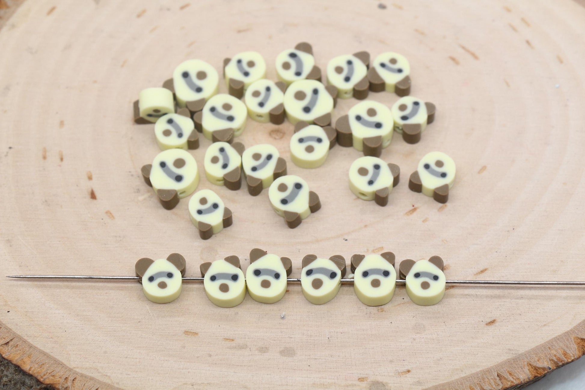 Raccoon Beads, Animal Clay Beads, Polymer Clay Beads, Jewelry Beads, Bead for Bracelet #685