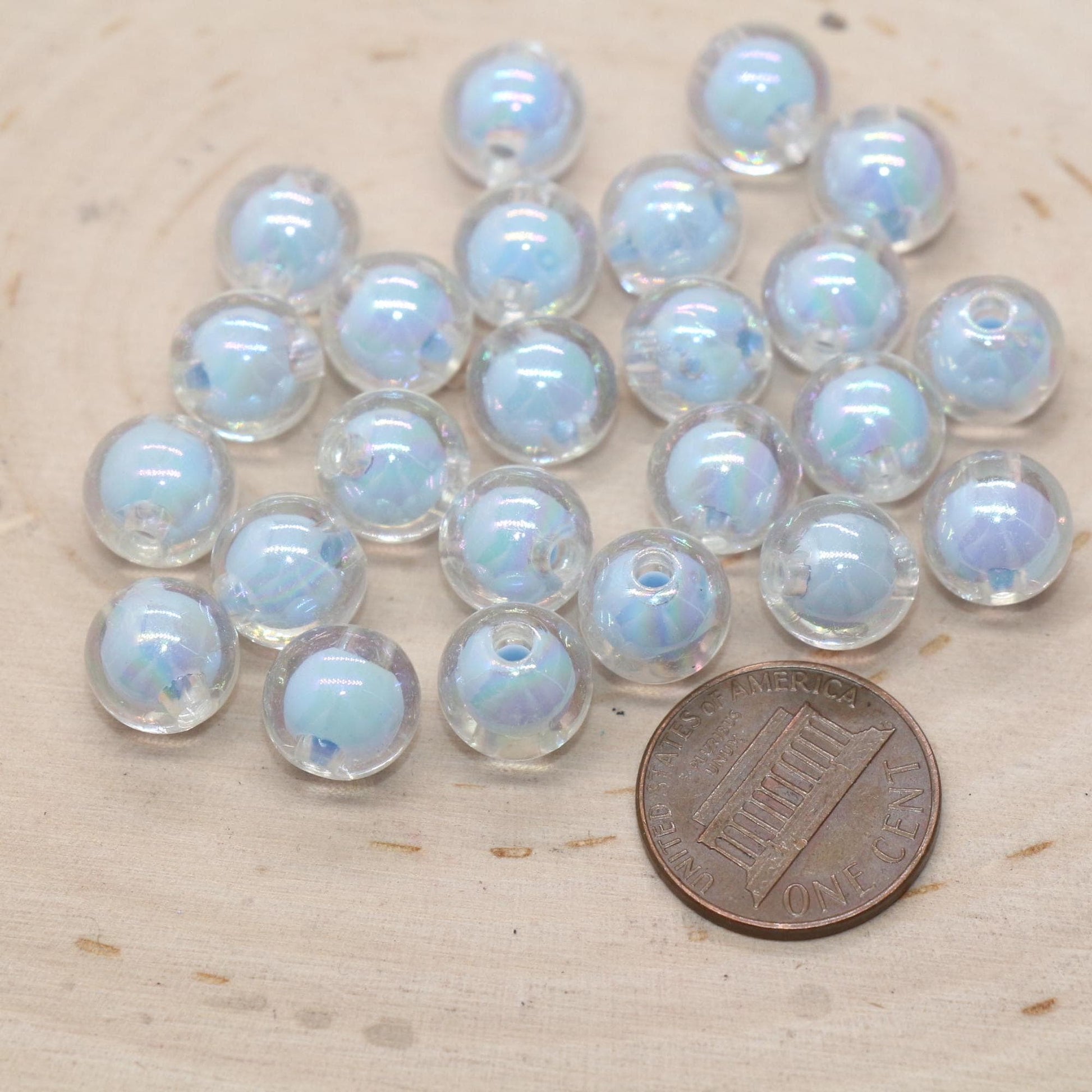 10mm Iridescent Blue Gumball Beads, AB Blue Round Acrylic Loose Beads, Glossy Shinny Bubblegum Beads, Chunky Beads, Round Beads #1956