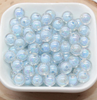 10mm Iridescent Blue Gumball Beads, AB Blue Round Acrylic Loose Beads, Glossy Shinny Bubblegum Beads, Chunky Beads, Round Beads #1956