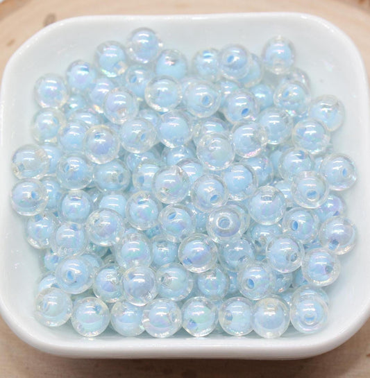 8mm Iridescent Blue Gumball Beads, AB Blue Round Acrylic Loose Beads, Glossy Shinny Bubblegum Beads, Chunky Beads, Round Beads #1944N