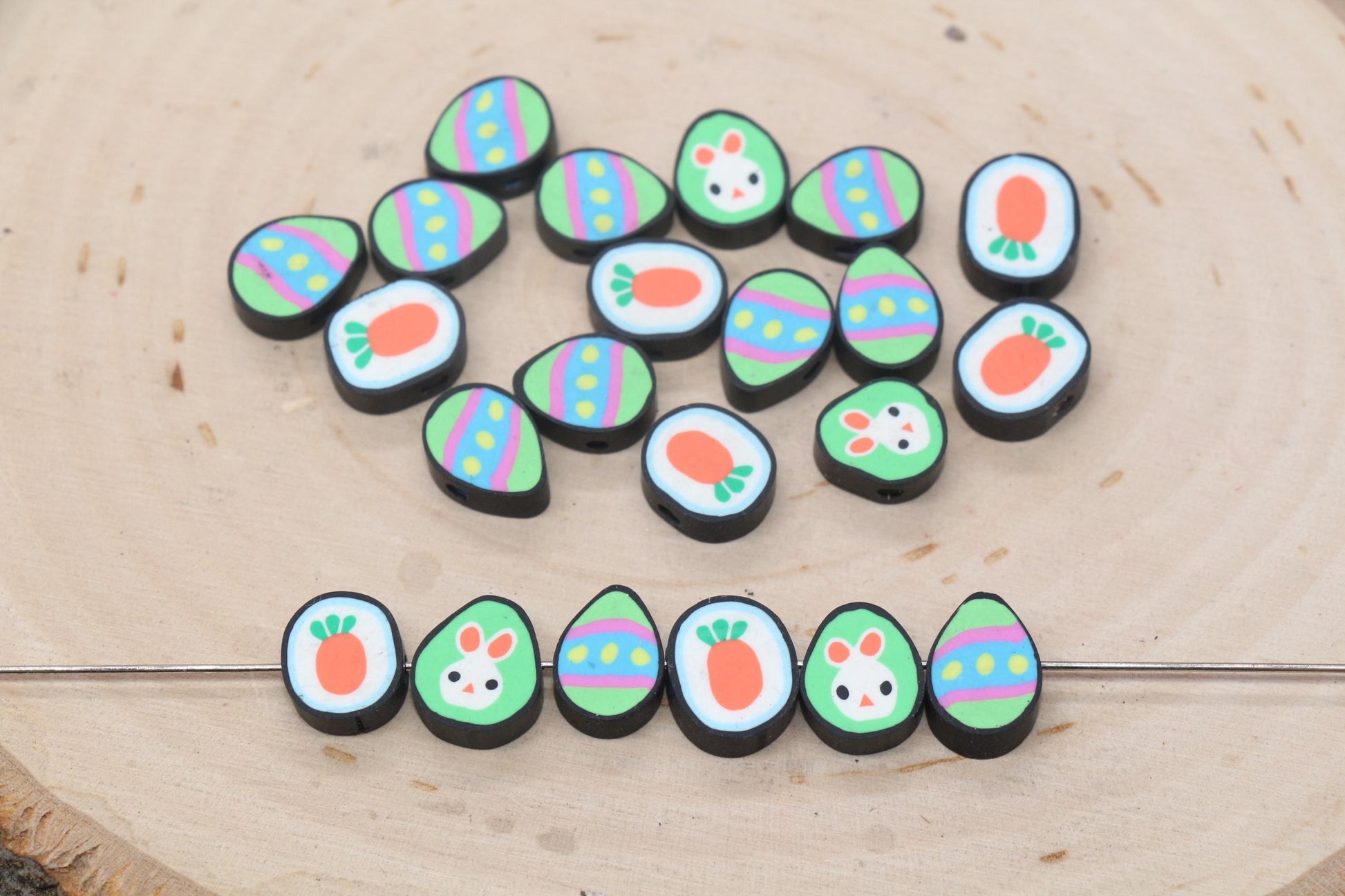 Easter Beads, Bunny, Easter Egg, Carrot Clay Beads, Polymer Clay Beads, Jewelry Beads, Beads for Bracelet #698