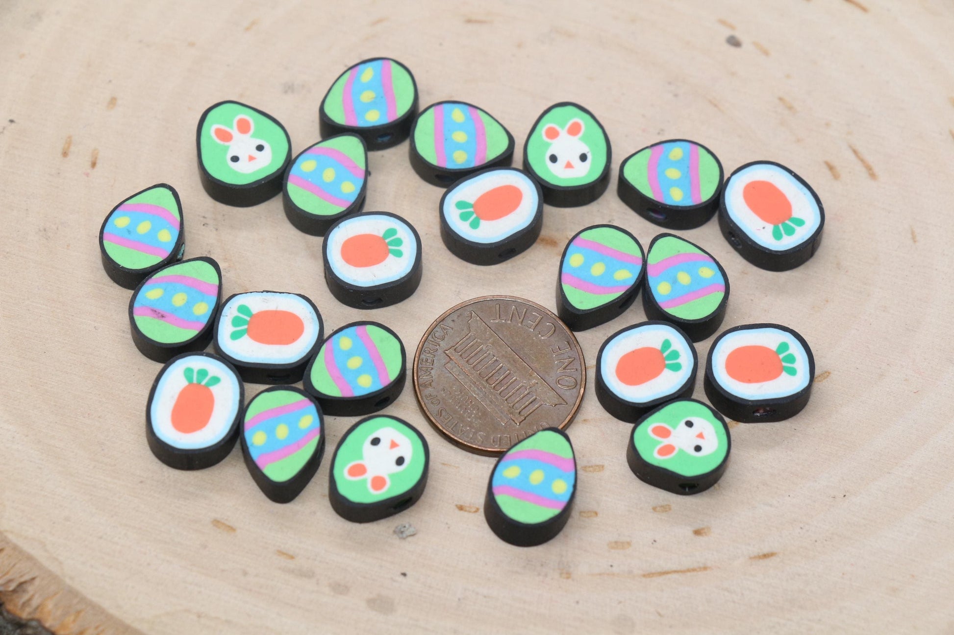 Easter Beads, Bunny, Easter Egg, Carrot Clay Beads, Polymer Clay Beads, Jewelry Beads, Beads for Bracelet #698