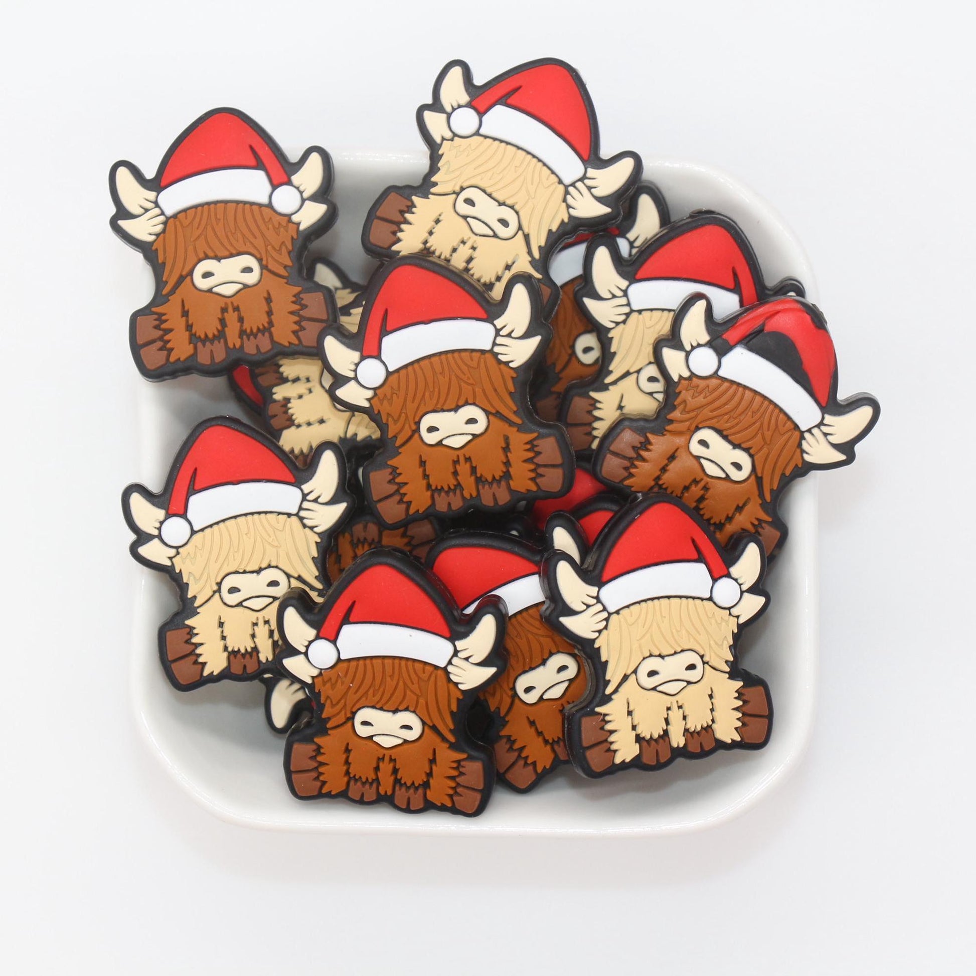 Christmas Highland Cow Silicone Beads, Christmas Focal Beads, Cow Focal Silicone Beads, Chunky Beads, Silicone Loose Beads