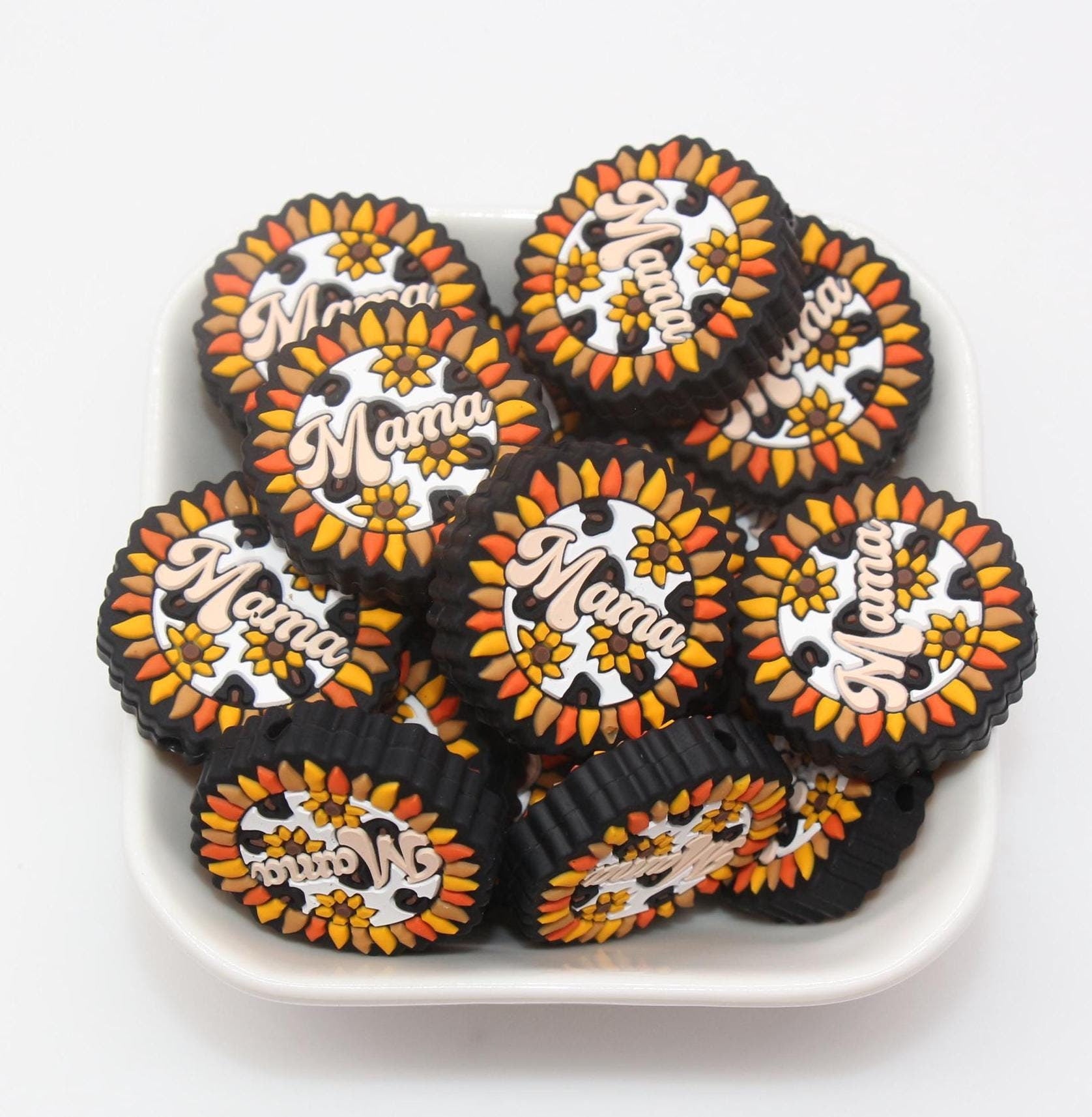 Mama Beads, Sunflower Mama Silicone Beads, Silicone Chunky Beads, Silicone Loose Beads, Focal Beads #717