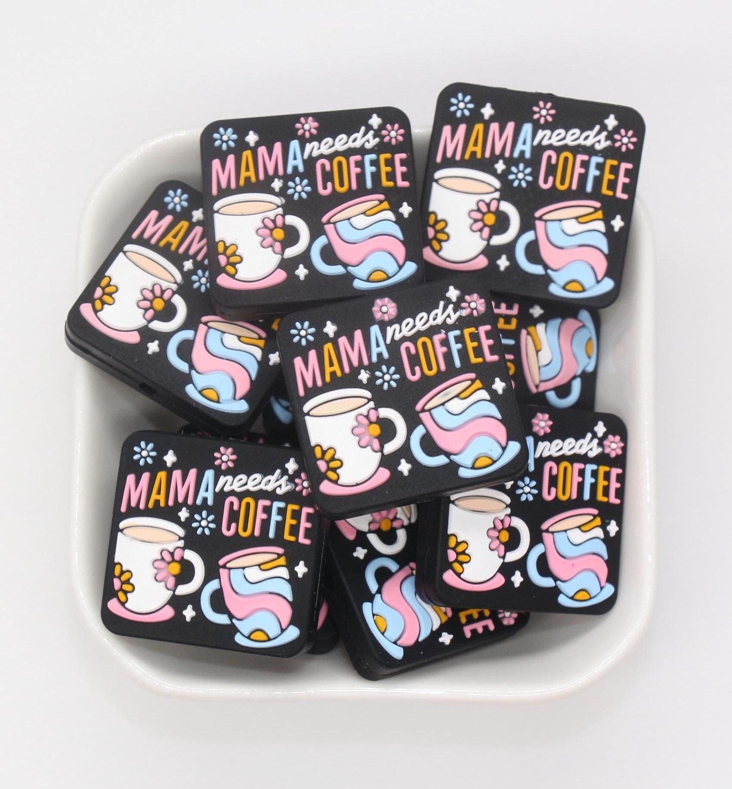 Mama Needs Coffee Beads, Mama Silicone Beads, Silicone Chunky Beads, Silicone Loose Beads, Focal Beads #719