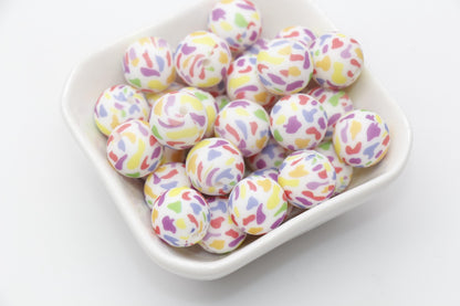 15mm Colorful Printed Beads, Rainbow Print Silicone Beads, Round Bubblegum Beads, Beads for Pens #237