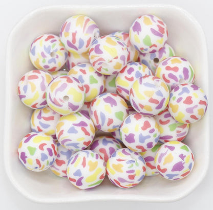 15mm Colorful Printed Beads, Rainbow Print Silicone Beads, Round Bubblegum Beads, Beads for Pens #237