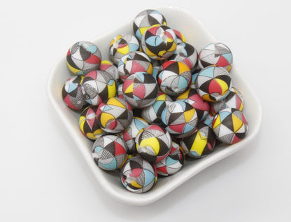 15mm Geometric Printed Beads, Silicone Bubblegum Beads, Beads for Pens, Beads for Bracelets #S241