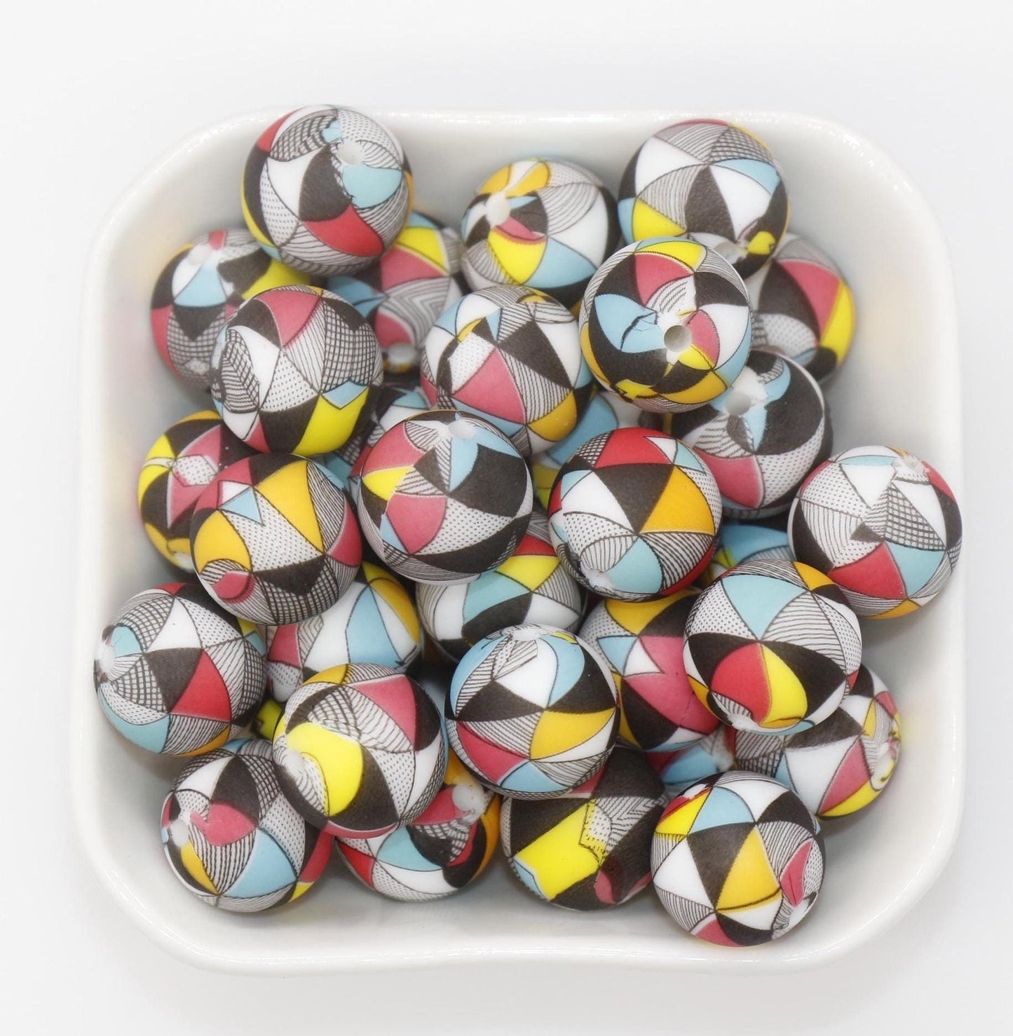 15mm Geometric Printed Beads, Silicone Bubblegum Beads, Beads for Pens, Beads for Bracelets #S241