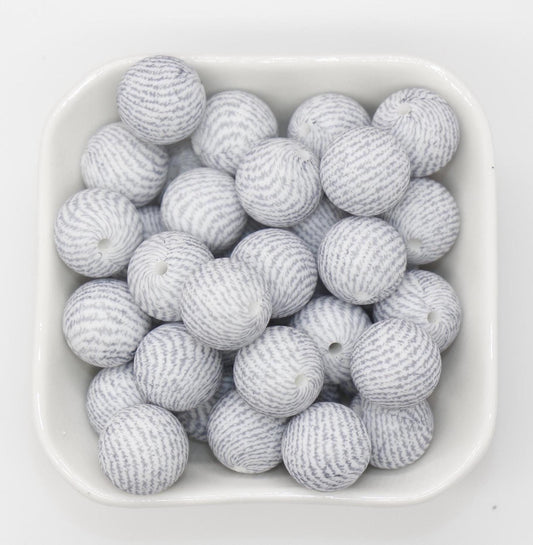 15mm Gray Swirl Printed Beads, Silicone Bubblegum Beads, Beads for Pens, Beads for Bracelets #S243