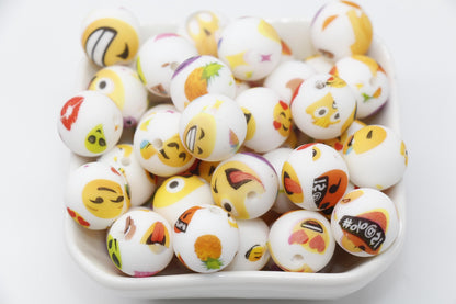 15mm Emoji Printed Beads, Silicone Bubblegum Beads, Beads for Pens, Beads for Bracelets #S244