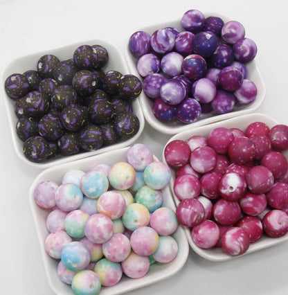 15mm Galaxy Silicone Beads, Stardust Printed Silicone Beads, Bubblegum Beads, Beads for Pens, Beads for Bracelets