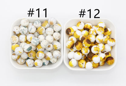 12mm Flower Printed Silicone Beads, Floral Silicone Beads, Bubblegum Beads, Beads for Pens, Beads for Bracelets