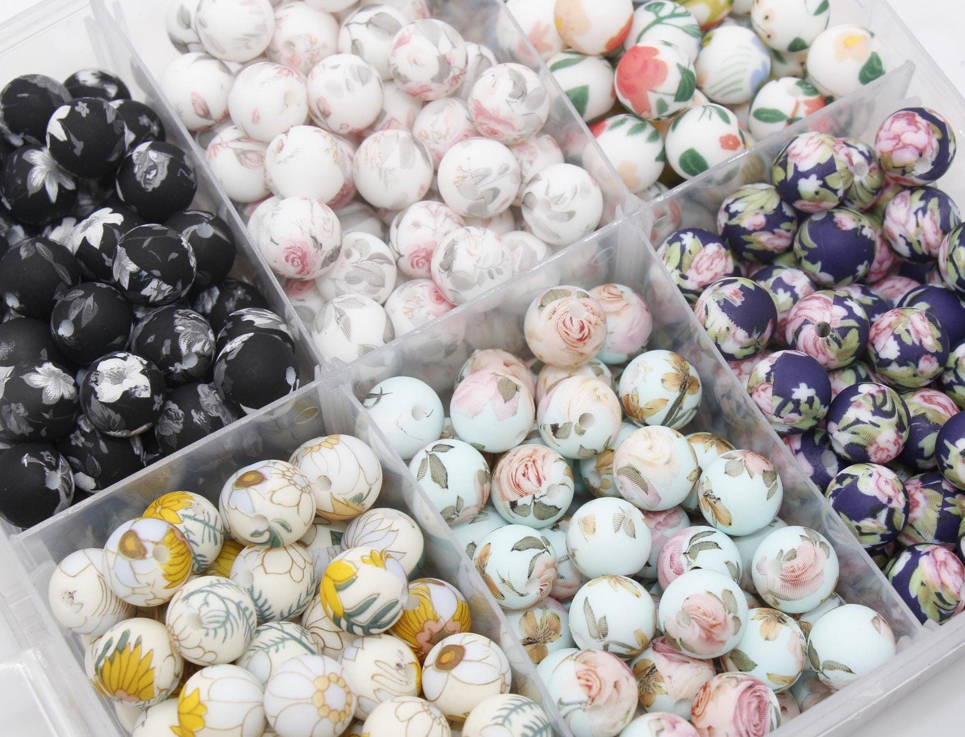 12mm Flower Printed Silicone Beads, Floral Silicone Beads, Bubblegum Beads, Beads for Pens, Beads for Bracelets