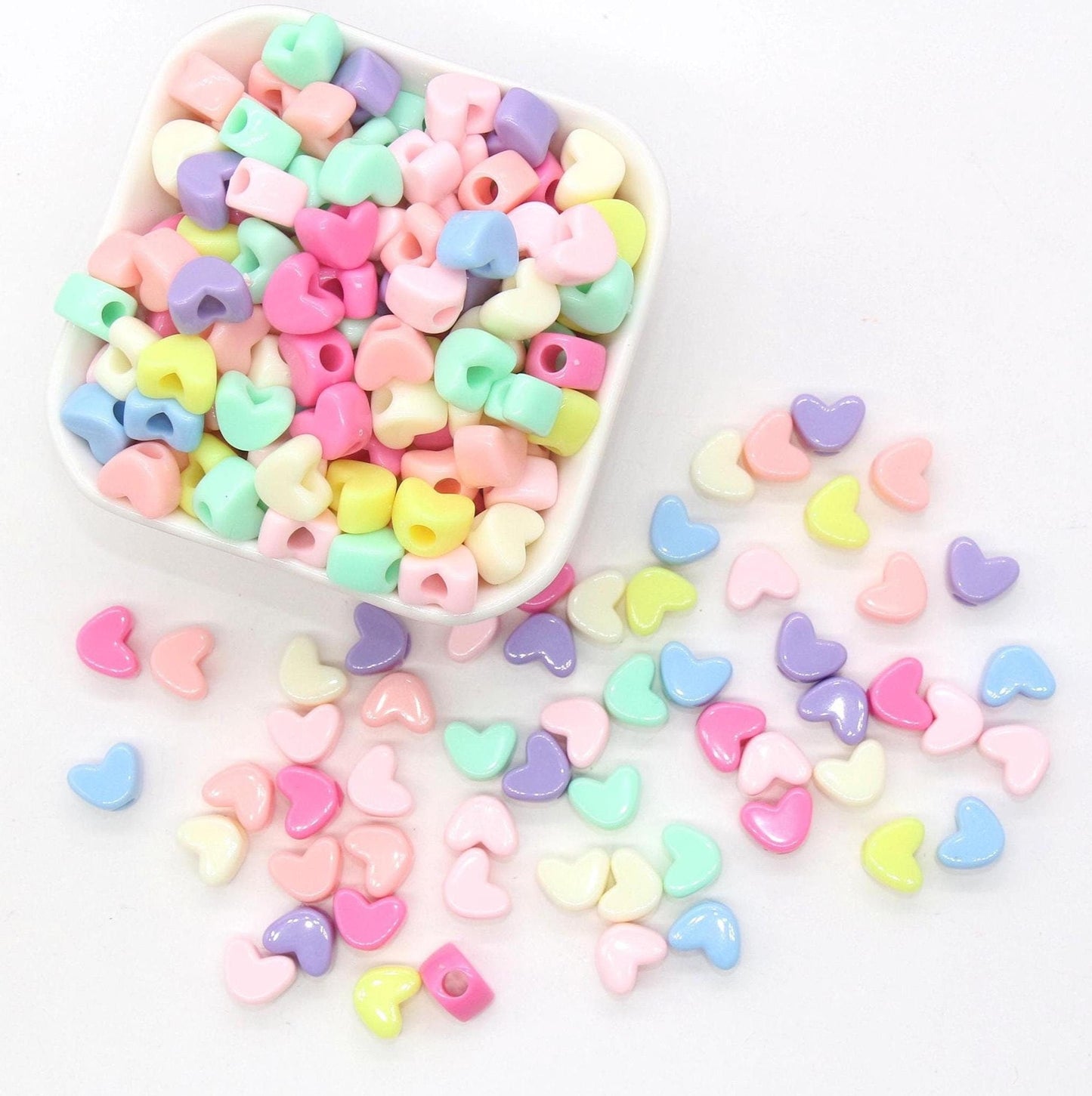 Pastel Heart Beads, Plastic Heart Beads, Heart Beads with Large Holes, Chunky Heart Beads, Beads for Necklaces Bracelets