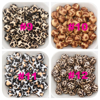 12mm Leopard Silicone Beads, Animal Printed Silicone Beads, Bubblegum Beads, Beads for Pens, Beads for Bracelets