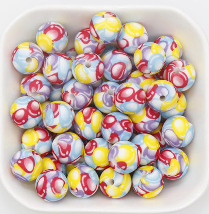 12mm Balloon Printed Beads, Birthday Balloon Print Silicone Beads, Round Bubblegum Beads, Beads for Pens #309