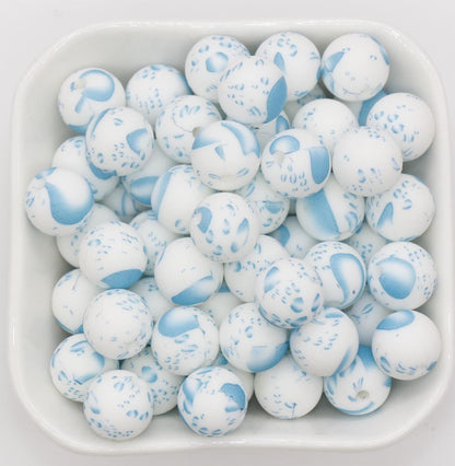 12mm Blue Bubbles Printed Beads, Bubbles Print Silicone Beads, Round Bubblegum Beads, Beads for Pens #311