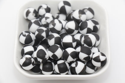 12mm Black and White Silicone Beads, Print Silicone Beads, Round Bubblegum Beads, Beads for Pens #314