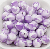 12mm Purple and White Silicone Beads, Print Silicone Beads, Round Bubblegum Beads, Beads for Pens #315