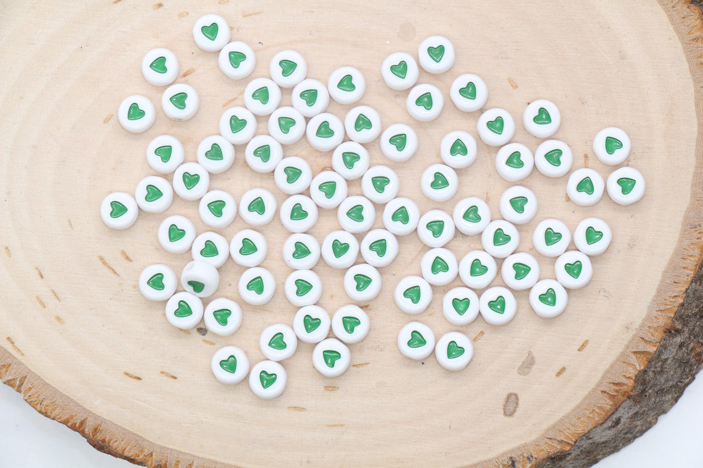 Green Heart Beads, Plastic Heart Beads, Heart Symbol Beads, Beads for Bracelets, Jewelry Making, Size 7mm #845