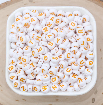 Orange Letter Beads, Plastic Letter Beads, Alphabet Beads, Mix Beads, Round Beads, Name Initial Beads 7mm #133