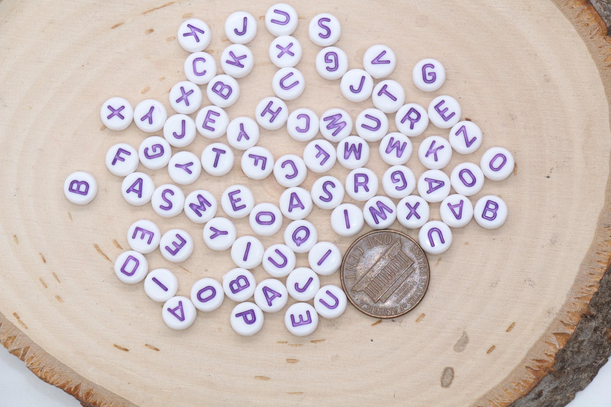 Purple Letter Beads, Plastic Letter Beads, Alphabet Beads, Mix Beads, Round Beads, Name Initial Beads 7mm #132